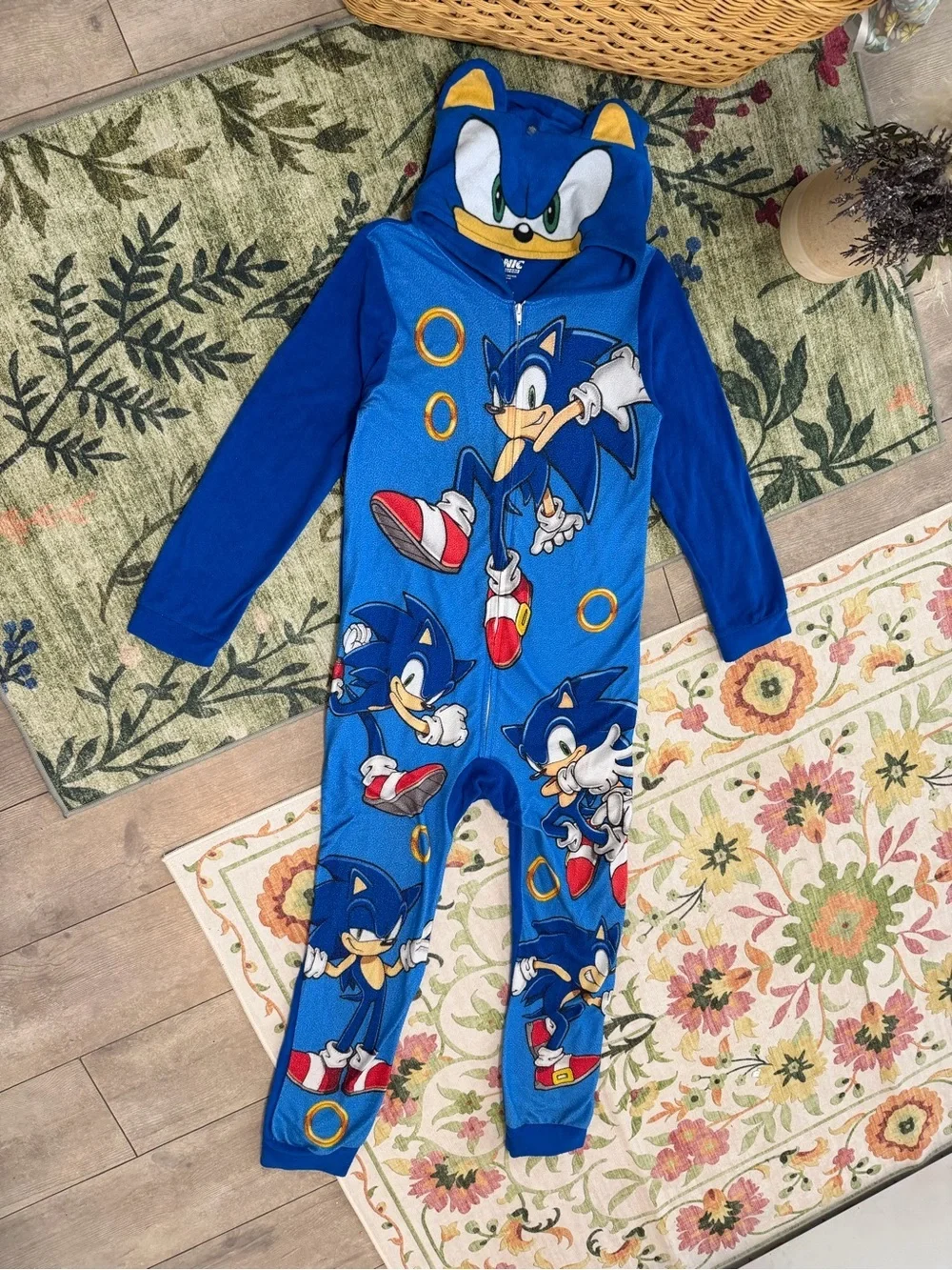 Sonic the Hedgehog Boys Zip Hooded Fleece Pajamas Size Medium